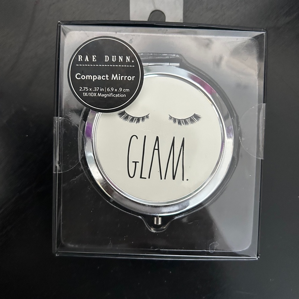 Rae Dunn Glam Compact Mirror - White and Silver